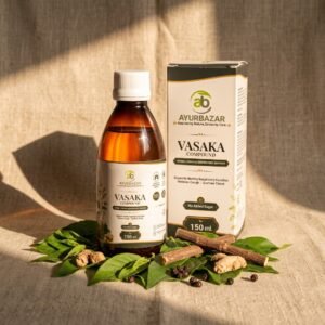 Ayurbazar Vasaka Compound Syrup 150 ml bottle and box, front view
